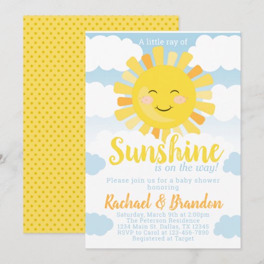 Uitnodiging voor Sunshine Baby shower (Voorkant / Achterkant)