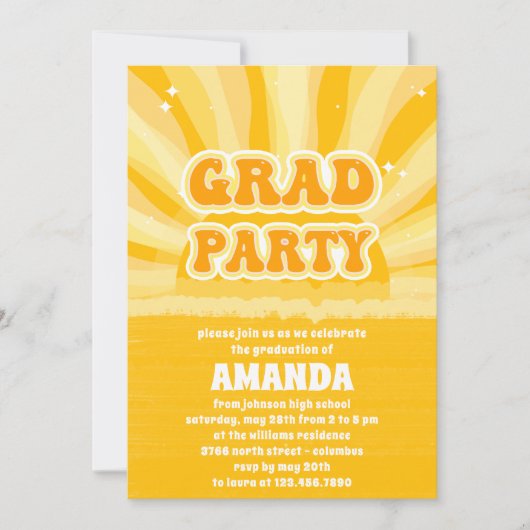 Uitnodiging voor Sunshine Yellow Graduparty (Voorkant)