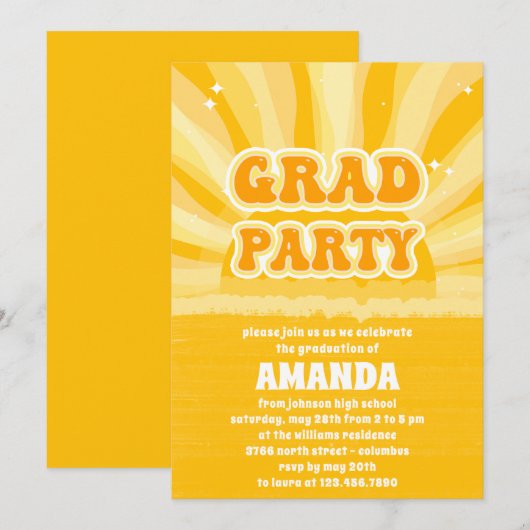 Uitnodiging voor Sunshine Yellow Graduparty (Voorkant / Achterkant)