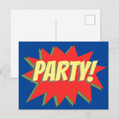 Uitnodiging voor superheld Comic Party (Voorkant / Achterkant)