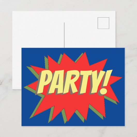 Uitnodiging voor superheld Comic Party (Voorkant / Achterkant)