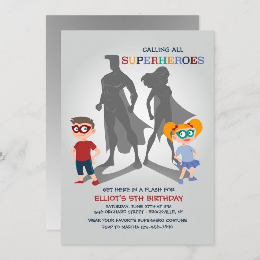 Uitnodiging voor Superhelden Party (Voorkant / Achterkant)