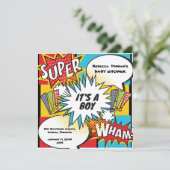 Uitnodiging voor Superhelden Stripverhaal Babyfees (Staand voorkant)