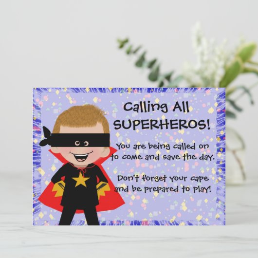 Uitnodiging voor Superheldenfeest (Staand voorkant)