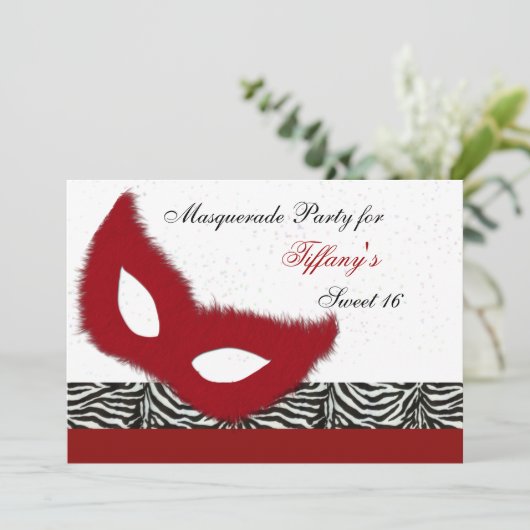 Uitnodiging voor Sweet 16 Maskeradefeest (Staand voorkant)