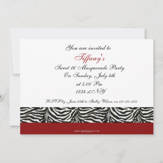 Uitnodiging voor Sweet 16 Maskeradefeest (Achterkant)