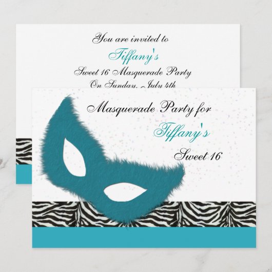 Uitnodiging voor Sweet 16 Maskeradefeest (Voorkant / Achterkant)