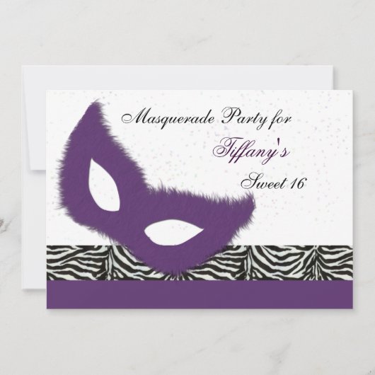 Uitnodiging voor Sweet 16 Maskeradefeest (Voorkant)