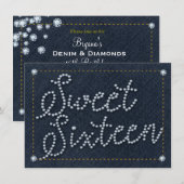 Uitnodiging voor SWEET 16 Type Denim & Diamonds-fe (Voorkant / Achterkant)