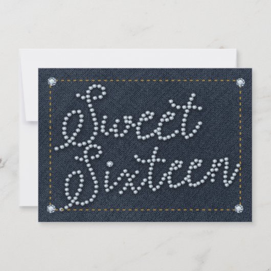 Uitnodiging voor SWEET 16 Type Denim & Diamonds-fe (Voorkant)