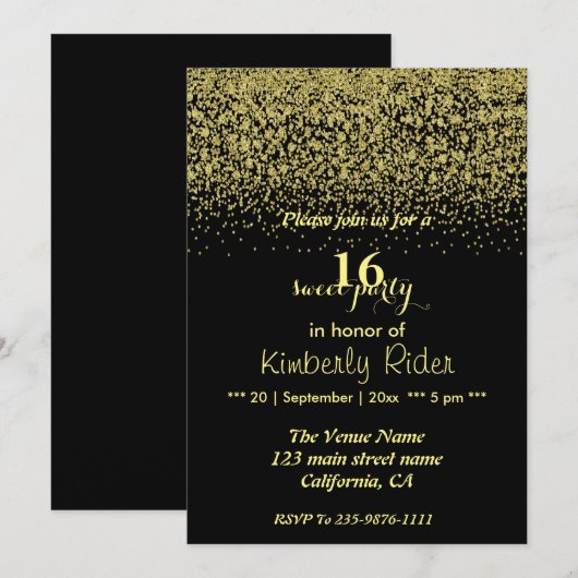 Uitnodiging voor Sweet 16-verjaardag met neervalle (Voorkant / Achterkant)