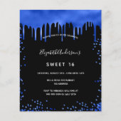 Uitnodiging voor Sweet 16 zwart royaalblauw budget Flyer (Voorkant)