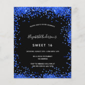 Uitnodiging voor Sweet 16 zwart royaalblauw budget Flyer (Voorkant)
