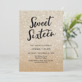 Uitnodiging voor Sweet Sixteen verjaardag roze gli (Staand voorkant)