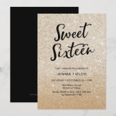 Uitnodiging voor Sweet Sixteen verjaardag roze gli (Voorkant / Achterkant)