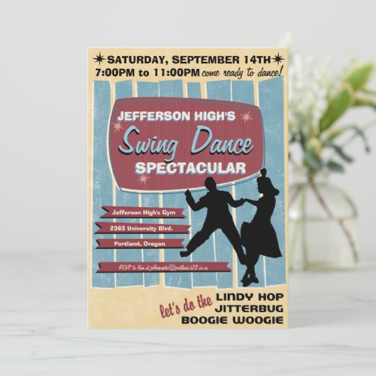 Uitnodiging voor Swing Dance Party (Staand voorkant)