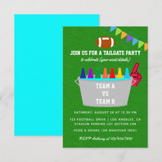 Uitnodiging voor Tailgate-voetbalwedstrijdfeest (Voorkant / Achterkant)