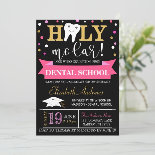 Uitnodiging voor tandheelkundig Afstuderen - Chalk (Staand voorkant)