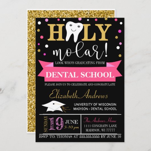 Uitnodiging voor tandheelkundig Afstuderen - Chalk (Voorkant / Achterkant)