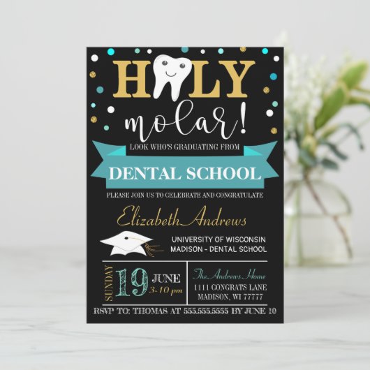Uitnodiging voor tandheelkundig Afstuderen - schoo (Staand voorkant)