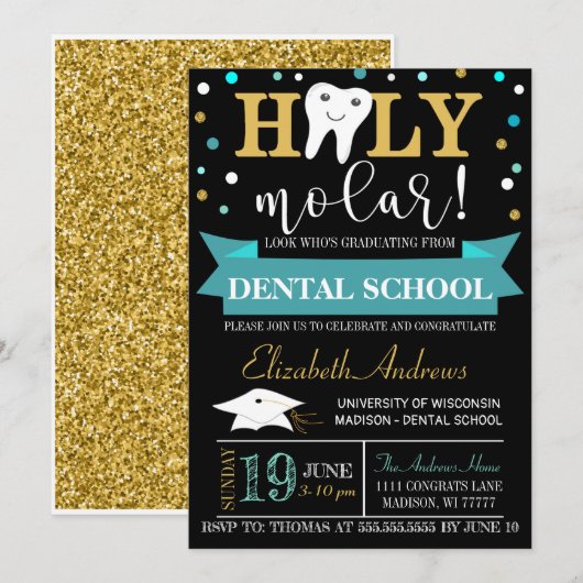 Uitnodiging voor tandheelkundig Afstuderen - schoo (Voorkant / Achterkant)