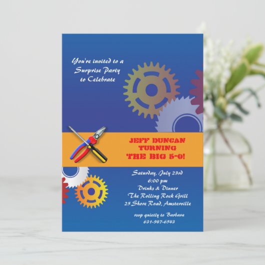 Uitnodiging voor tandwielen en werktuigen (Staand voorkant)