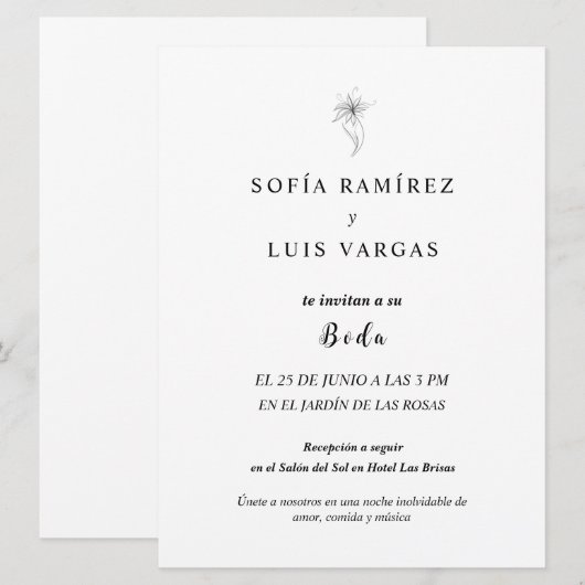 uitnodiging voor tarjetas de boda en espanol (Voorkant / Achterkant)