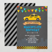 Uitnodiging voor Taxi-verjaardagsfeest (Voorkant / Achterkant)