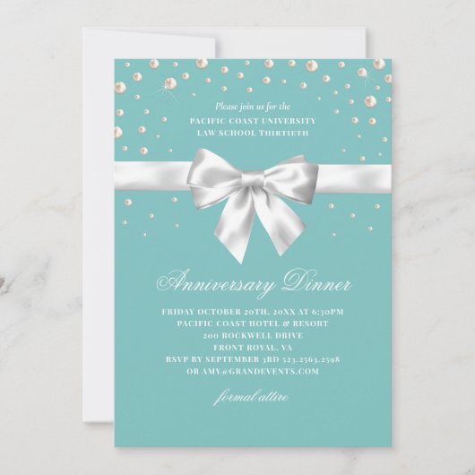 Uitnodiging voor Teal Blue jubileum diner (Voorkant)