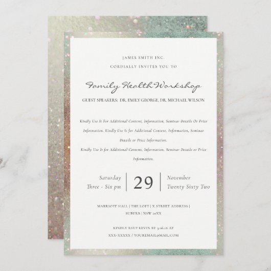 Uitnodiging voor Teal Koper Glitterende Workshop E (Voorkant / Achterkant)