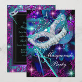 Uitnodiging voor Teal & Paarse Masqueradebal (Voorkant / Achterkant)