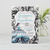 Uitnodiging voor Teal Quinceañera-meisje (Staand voorkant)