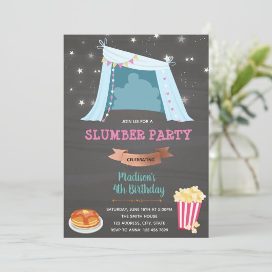 Uitnodiging voor Tepee sleepover verjaardag (Staand voorkant)