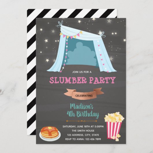 Uitnodiging voor Tepee sleepover verjaardag (Voorkant / Achterkant)