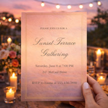 Uitnodiging voor terrasfeest bij zonsondergang
