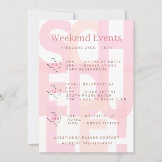 Uitnodiging voor Texas Bachelorette Weekend Events (Voorkant)