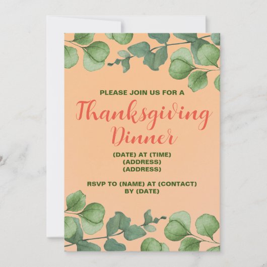 Uitnodiging voor Thanksgiving-diner, bewerkbare sj (Voorkant)