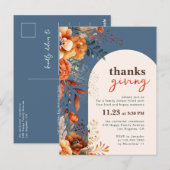 Uitnodiging voor Thanksgiving-diner bloemrijke wit (Voorkant / Achterkant)