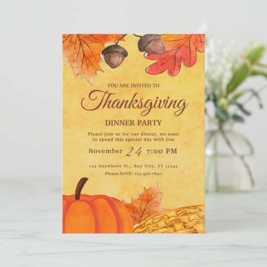 Uitnodiging voor Thanksgiving-diner, feestdagfeest (Staand voorkant)