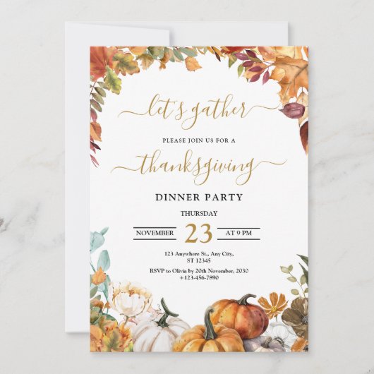 Uitnodiging voor Thanksgiving-diner, Laten we dank (Voorkant)