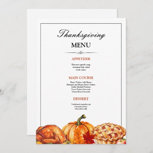 Uitnodiging voor Thanksgiving-diner Menu, Thanksgi (Voorkant / Achterkant)