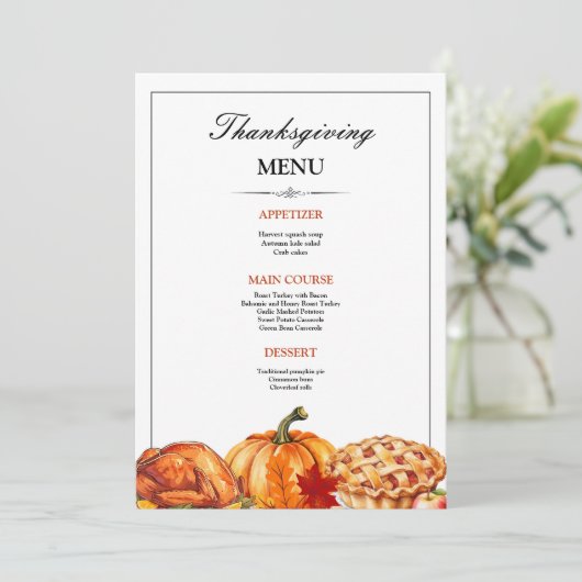 Uitnodiging voor Thanksgiving-diner Menu, Thanksgi (Staand voorkant)