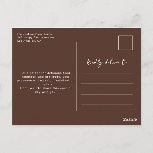 Uitnodiging voor Thanksgiving-diner met witte bloe (Achterkant)