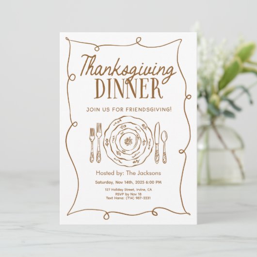 Uitnodiging voor Thanksgiving-diner vintage (Staand voorkant)
