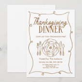Uitnodiging voor Thanksgiving-diner vintage (Voorkant / Achterkant)