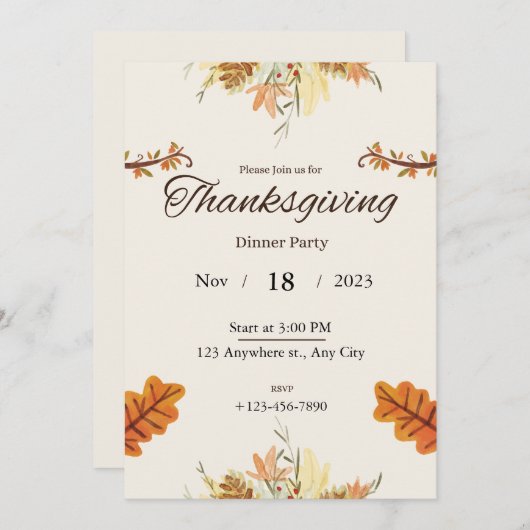 Uitnodiging voor Thanksgiving Dinner (Voorkant / Achterkant)