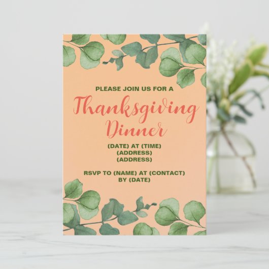 Uitnodiging voor Thanksgiving Dinner, Bewerkbare S (Staand voorkant)