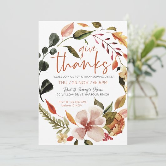 Uitnodiging voor Thanksgiving Dinner - Geef Dank H (Staand voorkant)