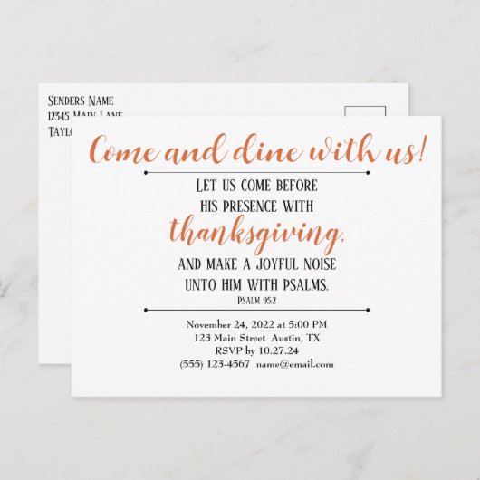 Uitnodiging voor Thanksgiving Dinner Schrift (Voorkant / Achterkant)