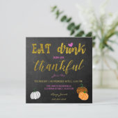 Uitnodiging voor Thanksgiving-feest: eten en drink (Staand voorkant)